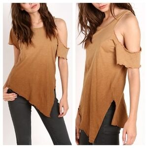 LNA Brown Ombre Asymmetrical Off Shoulder Tee